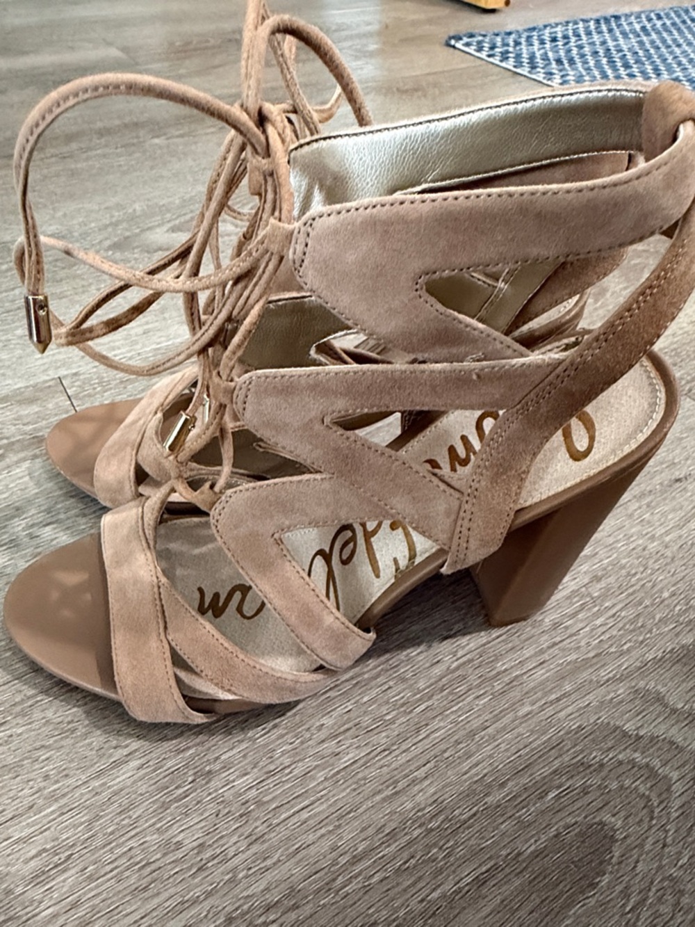 Sam Edelman Suede Lace-Up Block Heel Sandals - Taupe